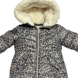 Michael Kors Black and White Leopard Print Hooded Kids Coat Size 2T